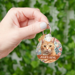 Beautiful Yellow Tabby Cat Custom Key Ring