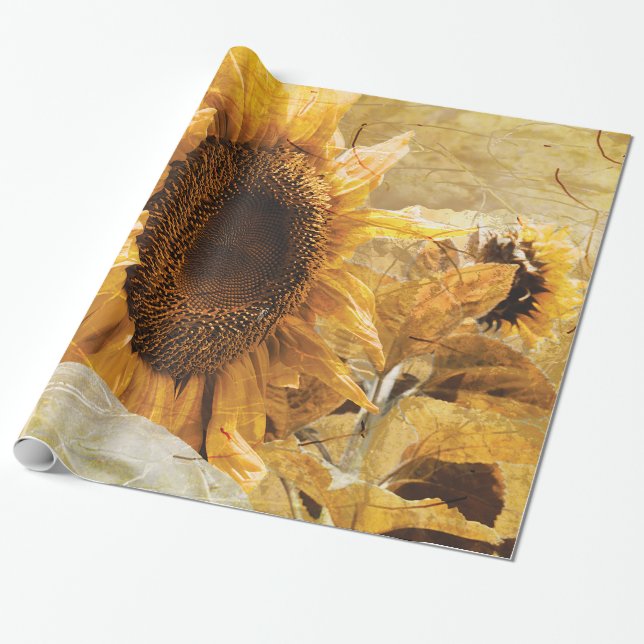 Beautiful Yellow Texture Giant Sunflower Photo Art Wrapping Paper (Unrolled)