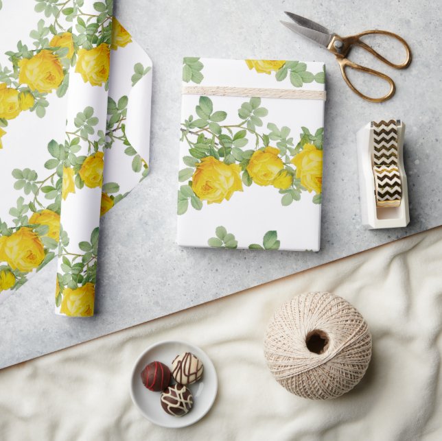 Beautiful Yellow Wedding Rose Flower Wrapping Paper (Crafts)