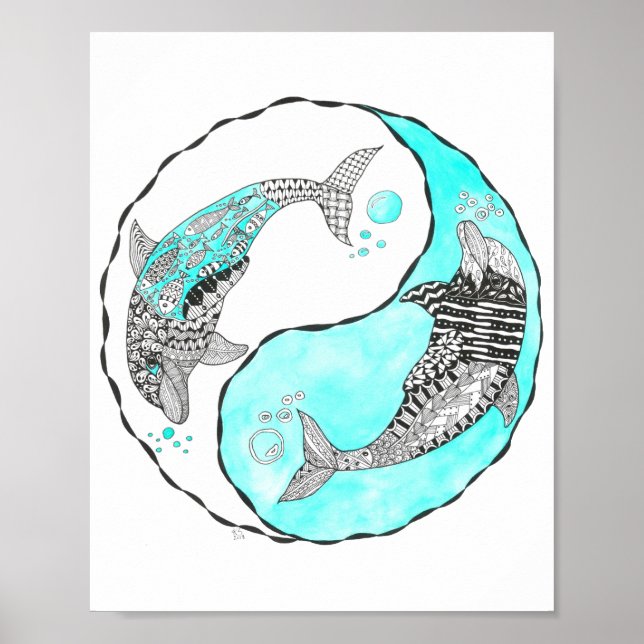 Beautiful Yin and Yang Dolphins Poster 8" x 10" (Front)