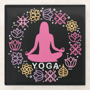 Beautiful Yoga Pose Floral Design Glass Coaster