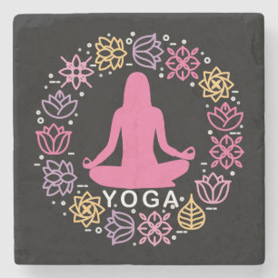 Beautiful Yoga Pose Floral Design Stone Coaster