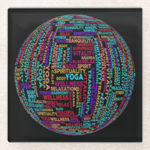Beautiful Yoga Wellness & Harmony Globe Glass Coaster
