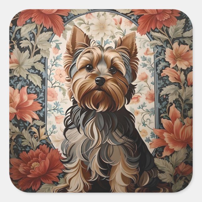 Beautiful Yorkie | Yorkshire Terrier Portrait Square Sticker (Front)