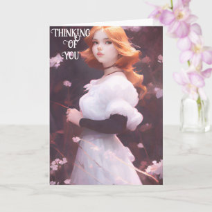 Beautiful Young Girl Amongst Pink Flowers Portrait Card