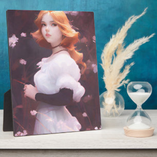 Beautiful Young Girl Amongst Pink Flowers Portrait Plaque