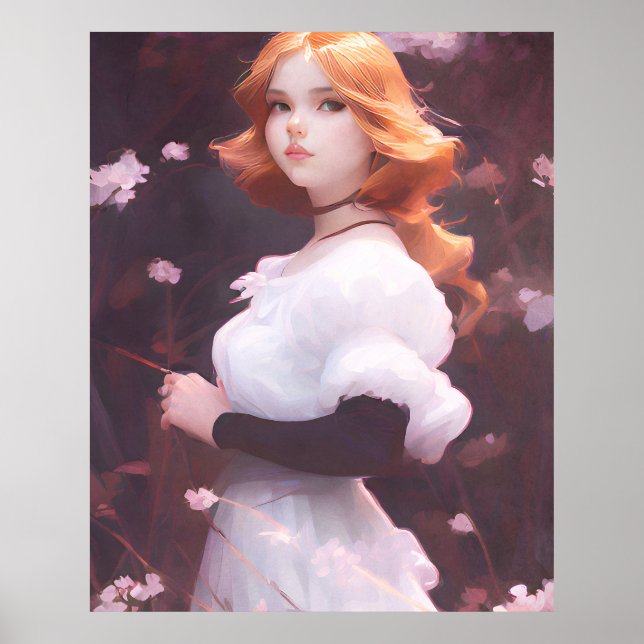 Beautiful Young Girl Amongst Pink Flowers Portrait Poster (Front)