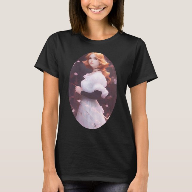 Beautiful Young Girl Amongst Pink Flowers Portrait T-Shirt (Front)