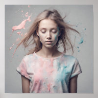 Beautiful young girl, monotone, splashes of Colour