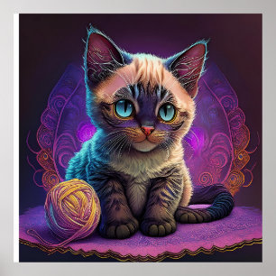 Beautiful Young Kitty With Yarn Ball Poster