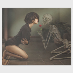Beautiful Young Woman and Skeleton Wrapping Paper