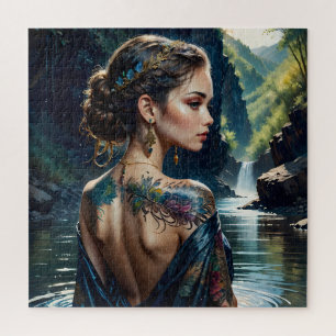 Beautiful young woman with tatoo on her shoulder.  jigsaw puzzle