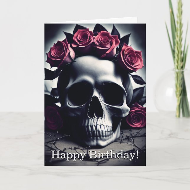 Beautifull Dark & Gothic Rose Skull Birthday Card (Front)
