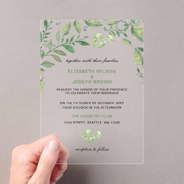 Beautifully botanical greenery wedding Invitations (Insitu (Handheld))