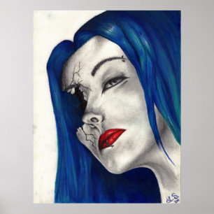 Beautifully Broken Fantasy Goth Girl Blue Hair Art Poster