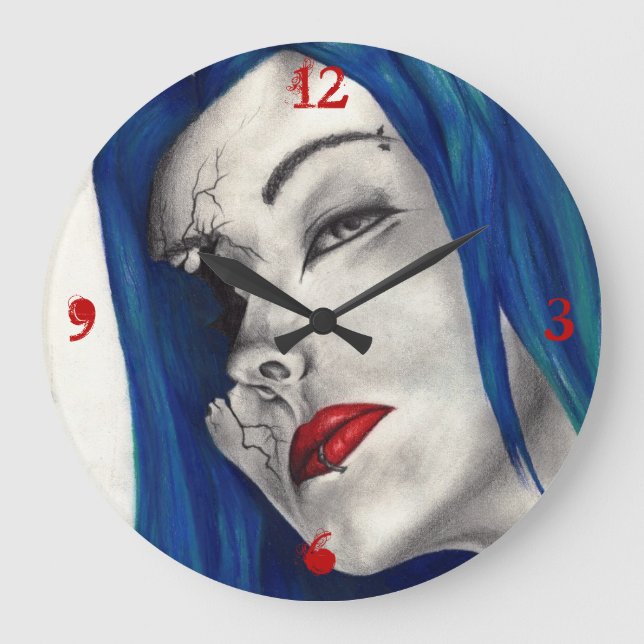 Beautifully Broken Goth Girl Horror Fantasy Art Large Clock (Front)