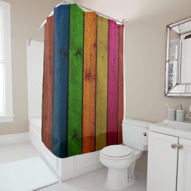 beautifully coloured wooden planks shower curtain (In Situ)