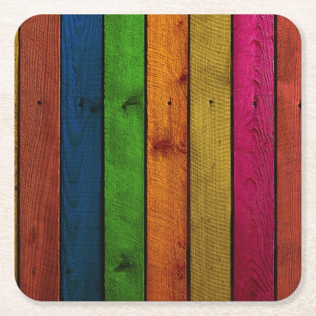 beautifully coloured wooden planks square paper coaster (Front)