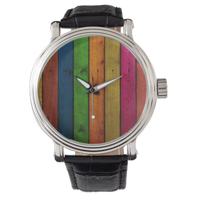 beautifully coloured wooden planks watch (Front)