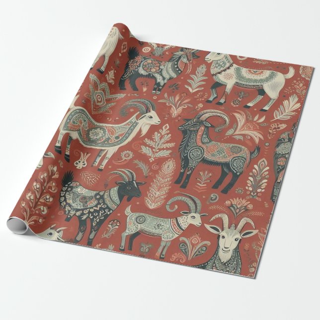 Beautifully Designed Goat Gift Wrap (Unrolled)