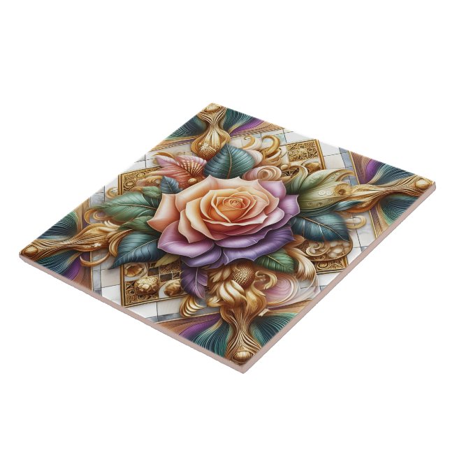 Beautifully Designed Roses in Intricate Art Ceramic Tile (Side)