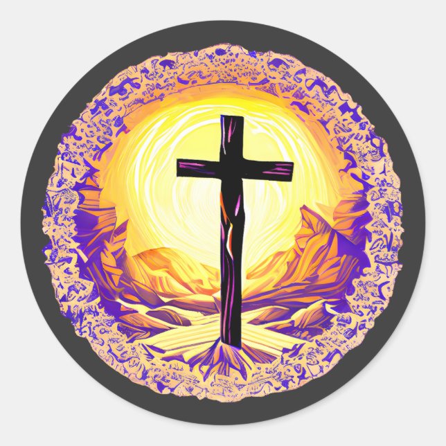 Beautifully Detailed Christian Cross Classic Round Sticker (Front)