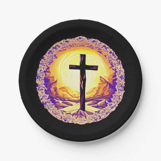 Beautifully Detailed Christian Cross Paper Plate (Front)