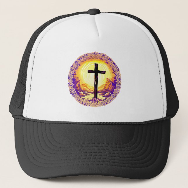 Beautifully Detailed Christian Cross Trucker Hat (Front)