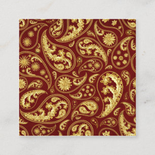 Beautifully Ethnic Inspired Red-Gold Patterned Square Business Card