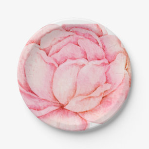 Beautifully Hand Drawn Pink Peony  Paper Plate