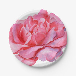 Beautifully Hand Drawn Pink Peony Paper Plate