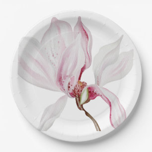 Beautifully Hand Drawn Wild Orchid  Paper Plate