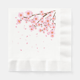 Beautifully Hand Painted Cherry Blossom Branch Napkin