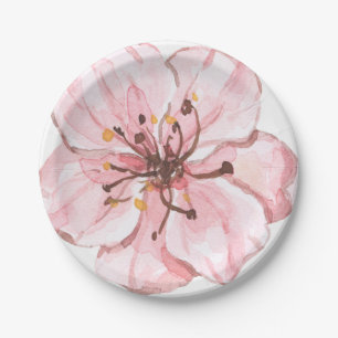 Beautifully Hand Painted Pink Cherry Blossom Paper Plate