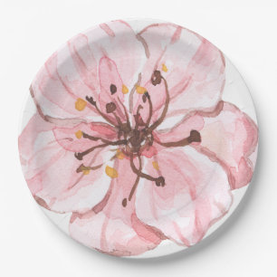 Beautifully Hand Painted Pink Cherry Blossom Paper Plate