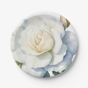 Beautifully Hand Painted White Rose Paper Plate