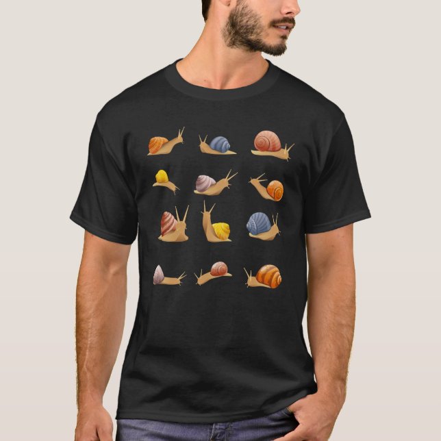 Beautifully Illustrated Snails Vintage Snail T-Shirt (Front)