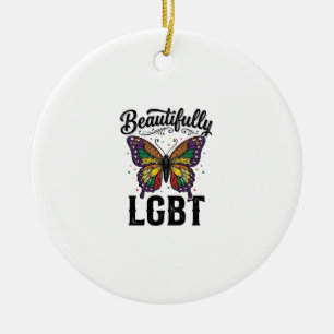 Beautifully LGBT Butterfly Vintage Pride Shirt_1 Ceramic Ornament