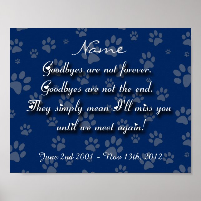 Beautifully Personalised Dog or Cat Memorial Poster (Front)