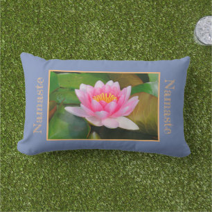Beautifully-shaped/fully open pink water lily lumbar cushion