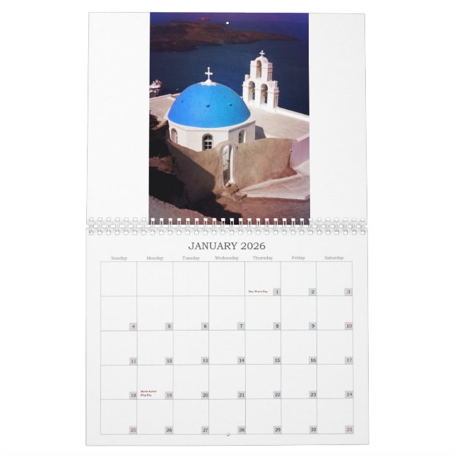 Beauttiful Santorini Greece Calendar (Jan 2026)