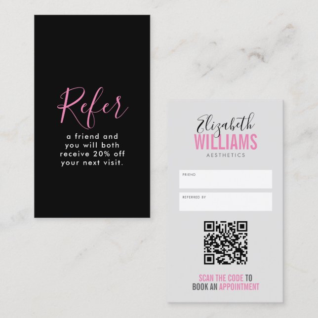 Beauty Aesthetics Salon QR Code Appointment Referral Card (Front/Back)