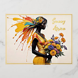 Beauty African women elegant lady ethnic look Foil Holiday Postcard