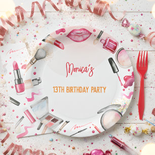 Beauty and makeup spa birthday party paper plate