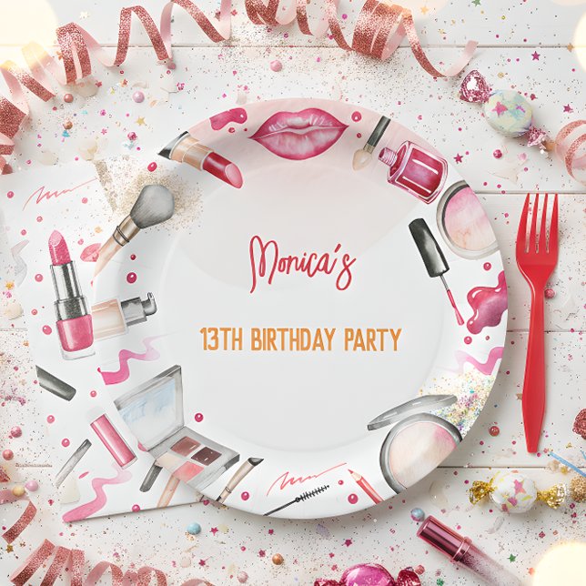 Beauty and makeup spa birthday party paper plate (Creator Uploaded)