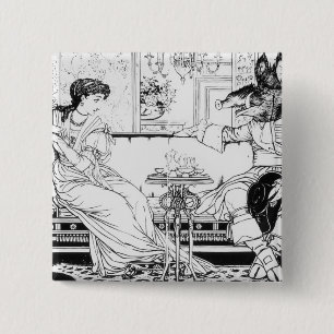 Beauty and the Beast, 1874 (litho) (b/w photo) 15 Cm Square Badge