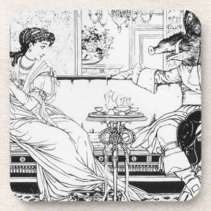 Beauty and the Beast, 1874 (litho) (b/w photo) Coaster