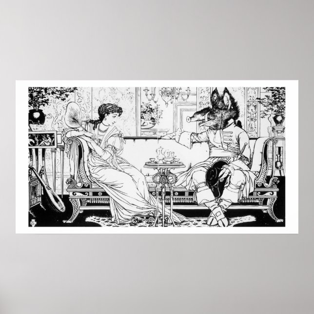 Beauty and the Beast, 1874 (litho) (b/w photo) Poster (Front)