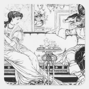 Beauty and the Beast, 1874 (litho) (b/w photo) Square Sticker