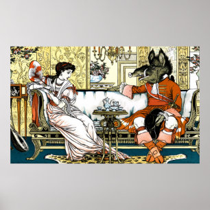 Beauty and the Beast Art Nouveau Lumbar Pillow Poster